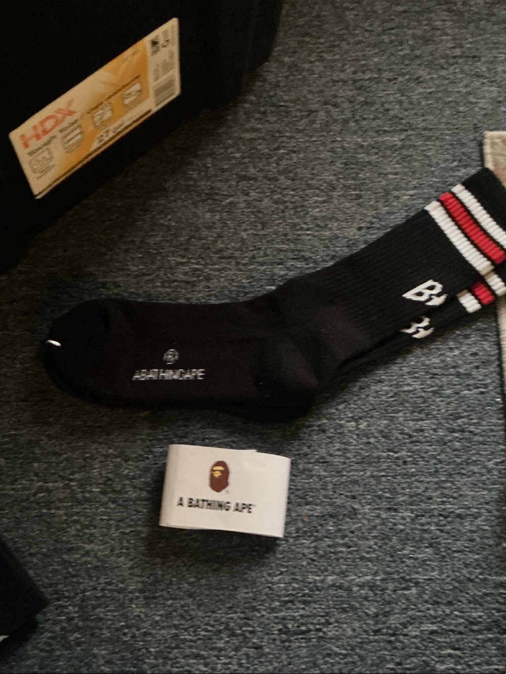 Black Crew Socks with Red & White Stripes